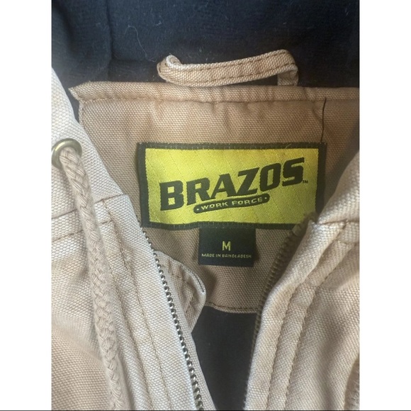 Brazos Work Force Jacket Mens Medium Tan Canvas Insulated Hooded Workwear Zip-Up - Picture 3 of 8